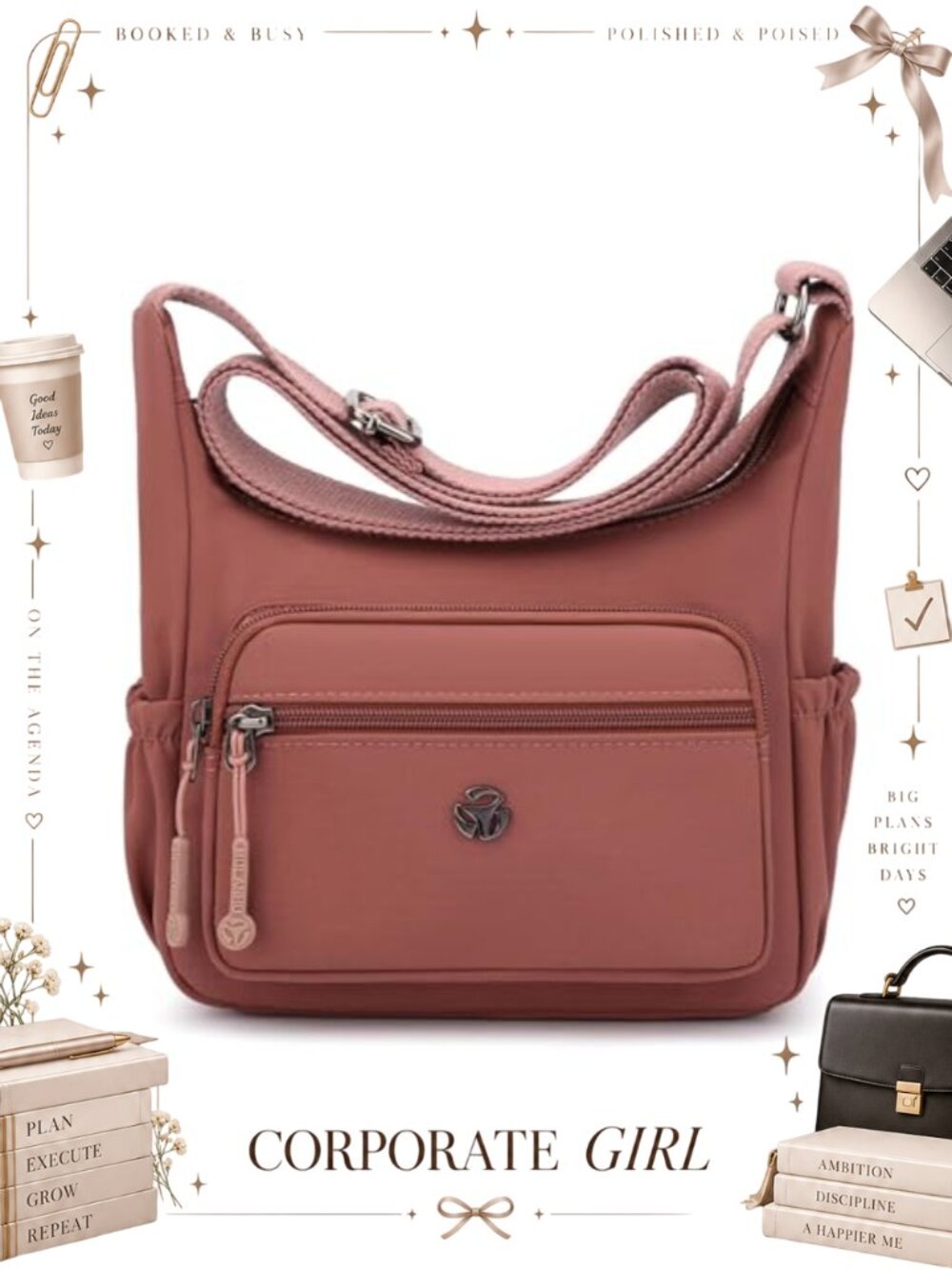 Nylon Crossbody Bag Water-Resistant Multi-Pocket Shoulder Purse